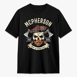 ScotsTee Shop Scottish McPherson Ancient Crest Tartan T-shirt Alba Skull Style