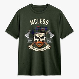 ScotsTee Shop Scottish McLeod of Harris Modern Crest Tartan T-shirt Alba Skull Style