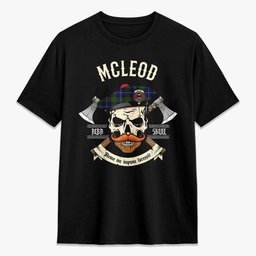 ScotsTee Shop Scottish McLeod of Harris Modern Crest Tartan T-shirt Alba Skull Style