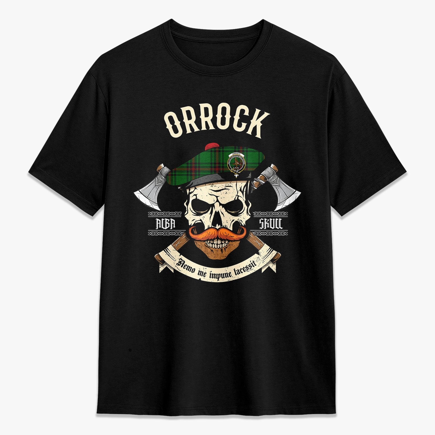 ScotsTee Shop Scottish Orrock Crest Tartan T-shirt Alba Skull Style