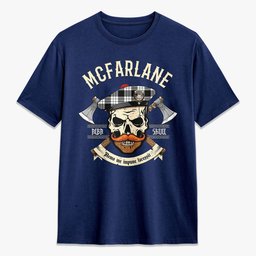 ScotsTee Shop Scottish McFarlane Black - White Crest Tartan T-shirt Alba Skull Style