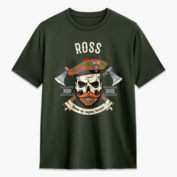 ScotsTee Shop Scottish Ross Ancient Crest Tartan T-shirt Alba Skull Style