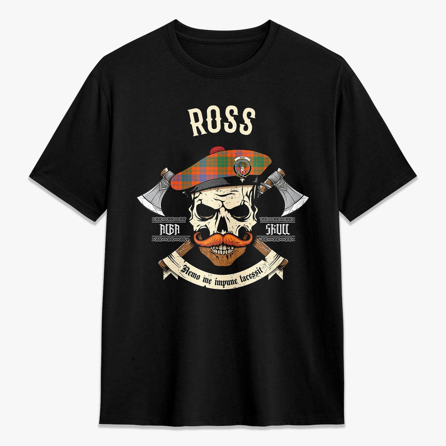ScotsTee Shop Scottish Ross Ancient Crest Tartan T-shirt Alba Skull Style