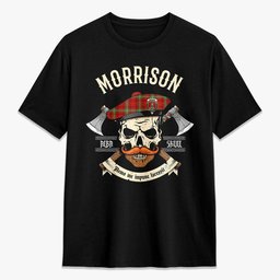 ScotsTee Shop Scottish Morrison Red Modern Crest Tartan T-shirt Alba Skull Style