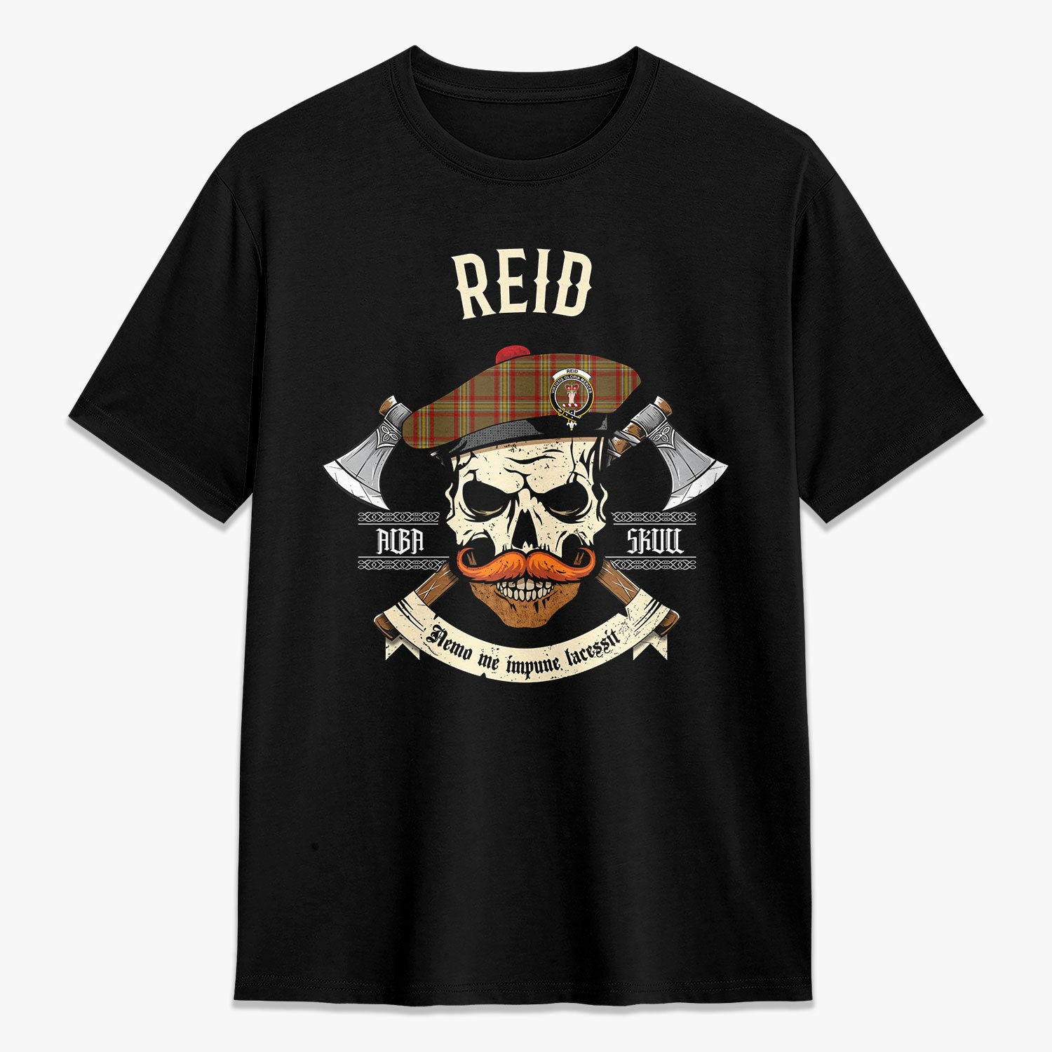 ScotsTee Shop Scottish Reid Ancient Crest Tartan T-shirt Alba Skull Style