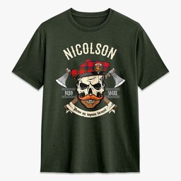 ScotsTee Shop Scottish Nicolson Modern Crest Tartan T-shirt Alba Skull Style