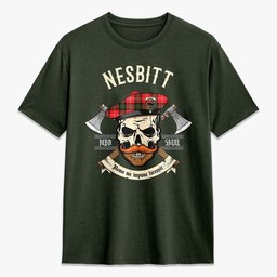 ScotsTee Shop Scottish Nesbitt Modern Crest Tartan T-shirt Alba Skull Style