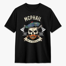 ScotsTee Shop Scottish McPhail Hunting Ancient Crest Tartan T-shirt Alba Skull Style
