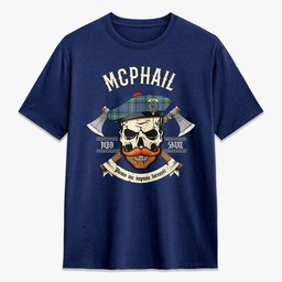 ScotsTee Shop Scottish McPhail Hunting Ancient Crest Tartan T-shirt Alba Skull Style
