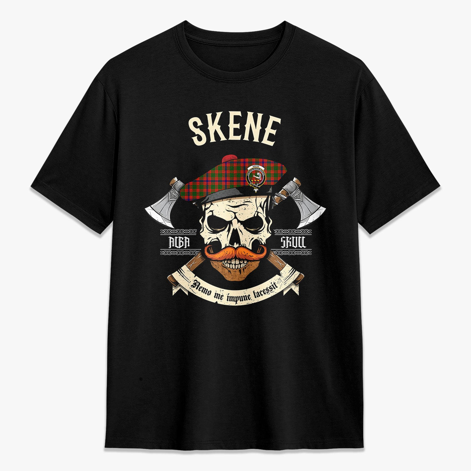 ScotsTee Shop Scottish Skene Modern Crest Tartan T-shirt Alba Skull Style