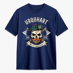 ScotsTee Shop Scottish Urquhart Broad Red Ancient Crest Tartan T-shirt Alba Skull Style