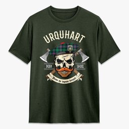 ScotsTee Shop Scottish Urquhart Broad Red Ancient Crest Tartan T-shirt Alba Skull Style