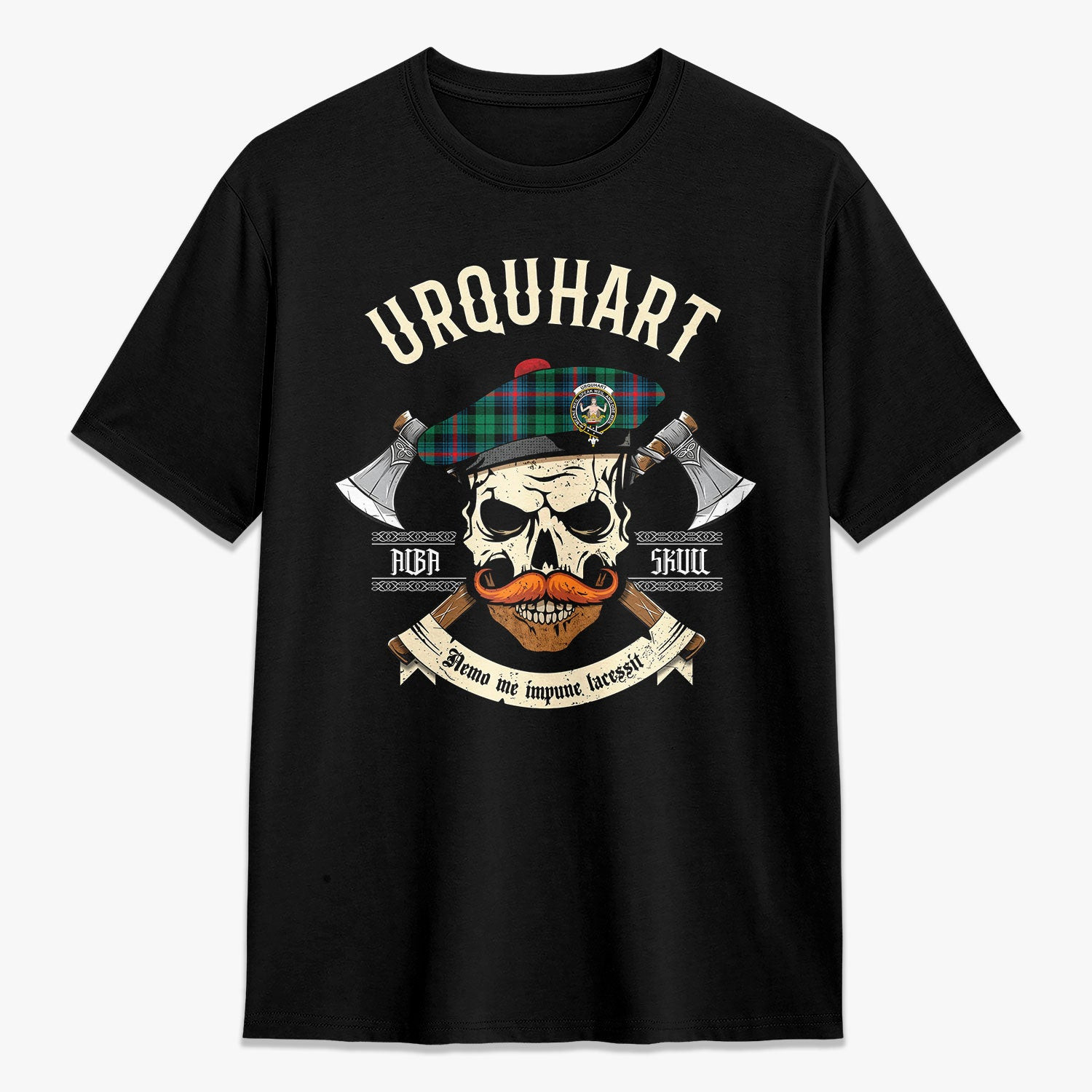 ScotsTee Shop Scottish Urquhart Broad Red Ancient Crest Tartan T-shirt Alba Skull Style