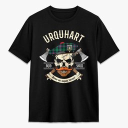 ScotsTee Shop Scottish Urquhart Broad Red Ancient Crest Tartan T-shirt Alba Skull Style