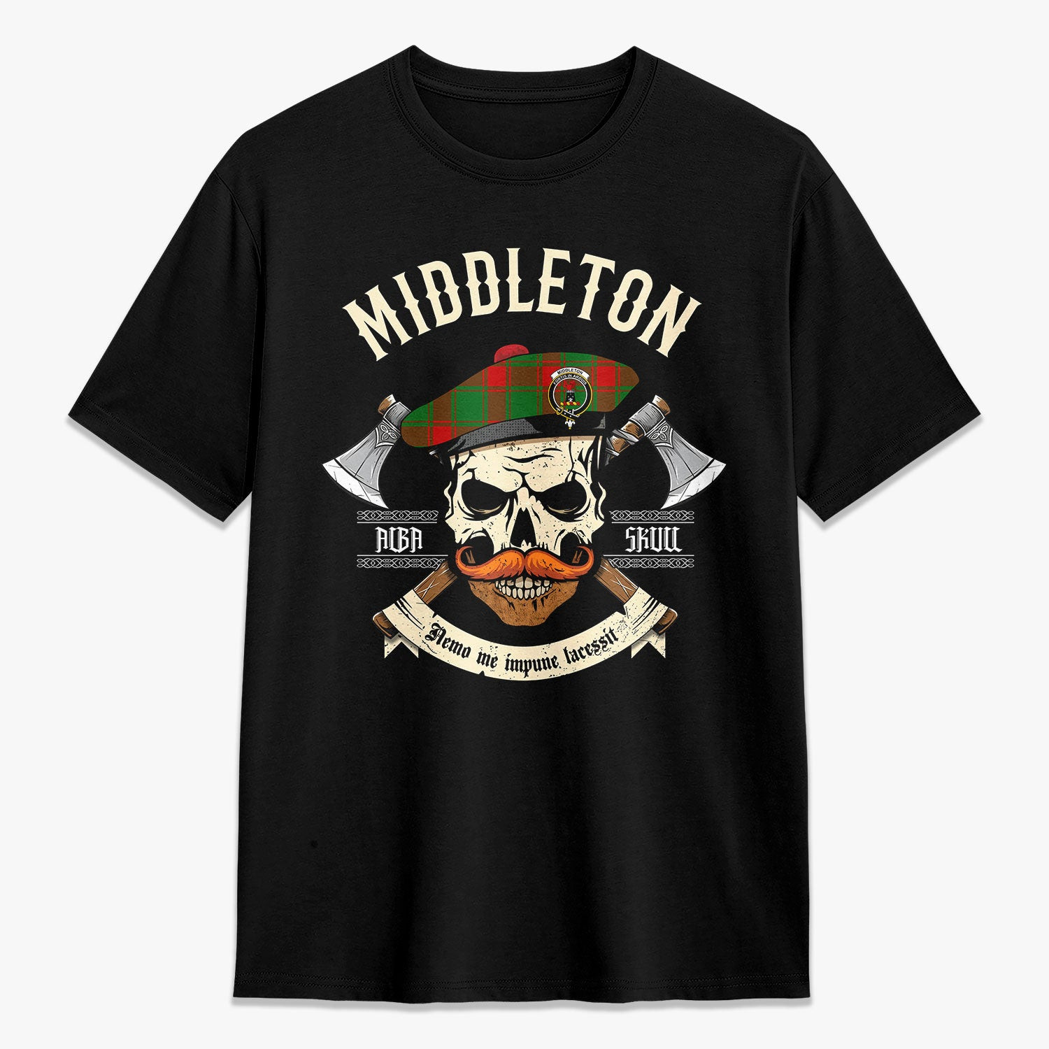 ScotsTee Shop Scottish Middleton Modern Crest Tartan T-shirt Alba Skull Style