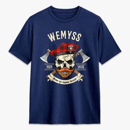 ScotsTee Shop Scottish Wemyss Modern Crest Tartan T-shirt Alba Skull Style