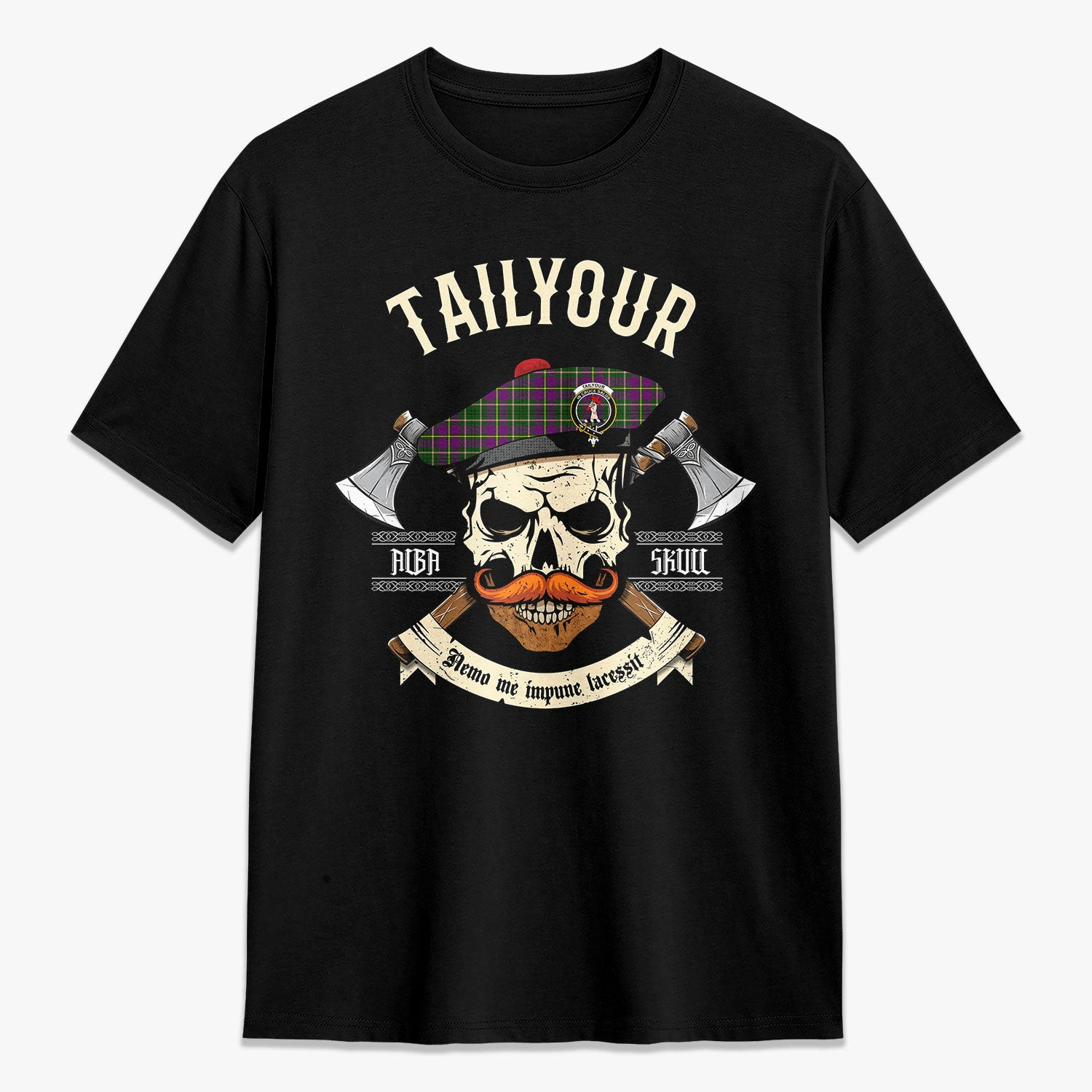 ScotsTee Shop Scottish Tailyour (or Taylor) Crest Tartan T-shirt Alba Skull Style