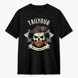 ScotsTee Shop Scottish Tailyour (or Taylor) Crest Tartan T-shirt Alba Skull Style