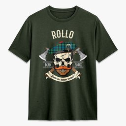 ScotsTee Shop Scottish Rollo Ancient Crest Tartan T-shirt Alba Skull Style