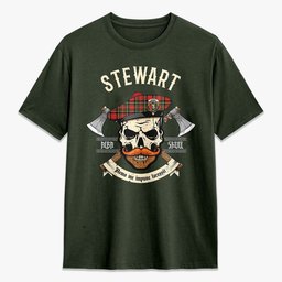 ScotsTee Shop Scottish Stewart Royal Modern Crest Tartan T-shirt Alba Skull Style