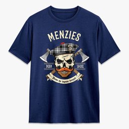 ScotsTee Shop Scottish Menzies Black - White Modern Crest Tartan T-shirt Alba Skull Style