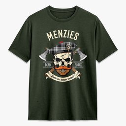 ScotsTee Shop Scottish Menzies Black - White Modern Crest Tartan T-shirt Alba Skull Style