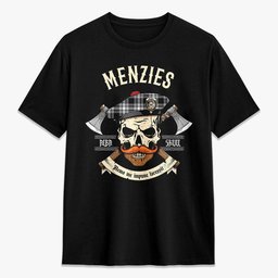 ScotsTee Shop Scottish Menzies Black - White Modern Crest Tartan T-shirt Alba Skull Style