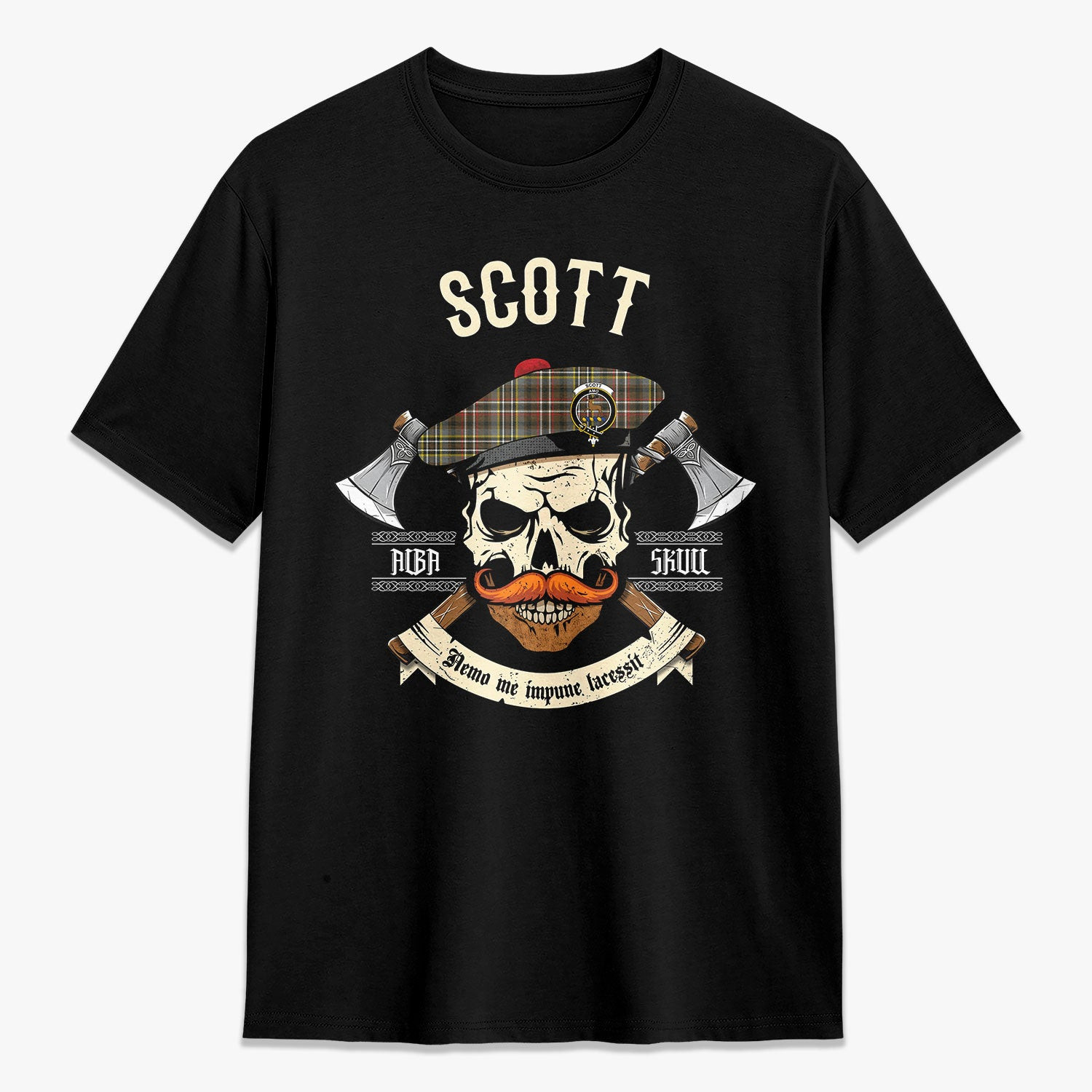 ScotsTee Shop Scottish Scott Green Weathered Crest Tartan T-shirt Alba Skull Style