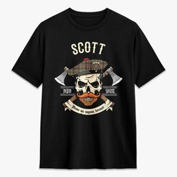 ScotsTee Shop Scottish Scott Green Weathered Crest Tartan T-shirt Alba Skull Style