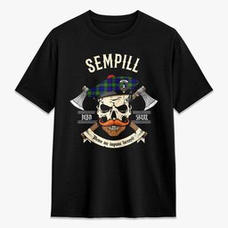 ScotsTee Shop Scottish Sempill Modern Crest Tartan T-shirt Alba Skull Style