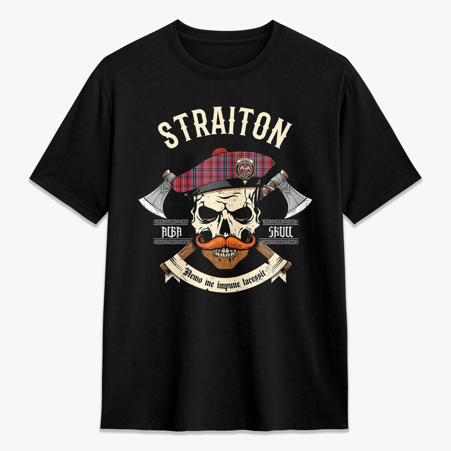 ScotsTee Shop Scottish Straiton Crest Tartan T-shirt Alba Skull Style