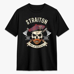 ScotsTee Shop Scottish Straiton Crest Tartan T-shirt Alba Skull Style
