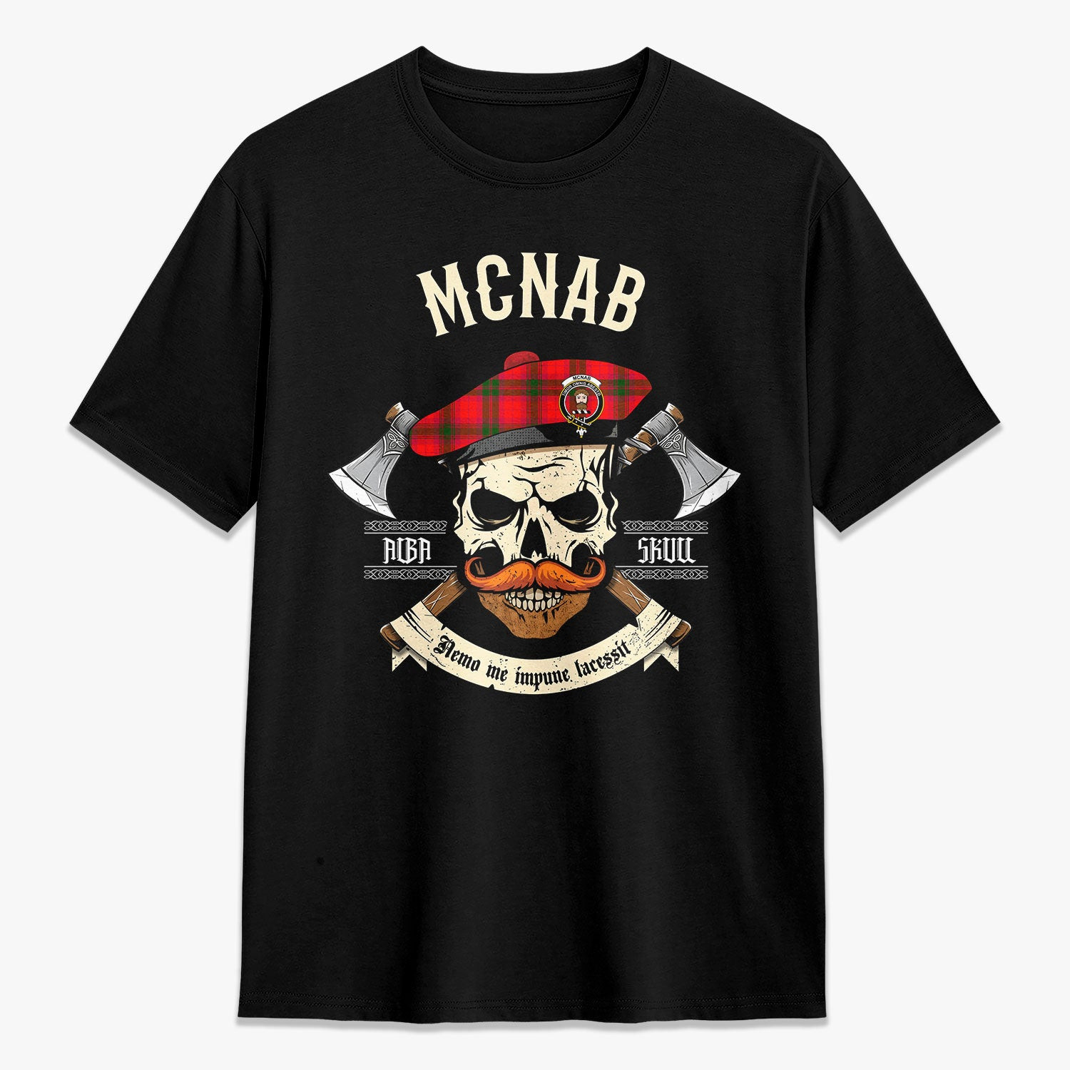 ScotsTee Shop Scottish McNab Modern Crest Tartan T-shirt Alba Skull Style