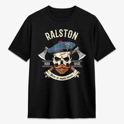 ScotsTee Shop Scottish Ralston Crest Tartan T-shirt Alba Skull Style