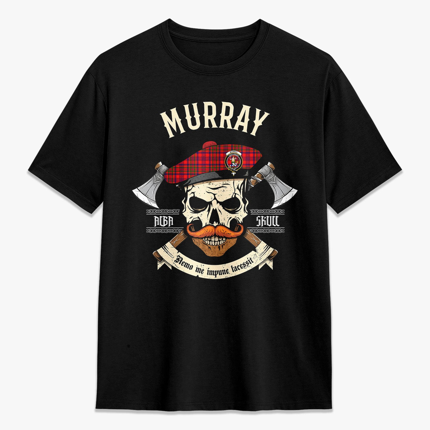 ScotsTee Shop Scottish Murray (of Dysart) Crest Tartan T-shirt Alba Skull Style
