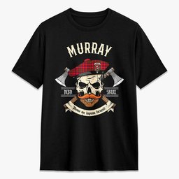ScotsTee Shop Scottish Murray (of Dysart) Crest Tartan T-shirt Alba Skull Style