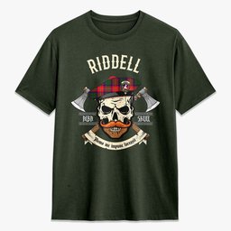 ScotsTee Shop Scottish Riddell Crest Tartan T-shirt Alba Skull Style