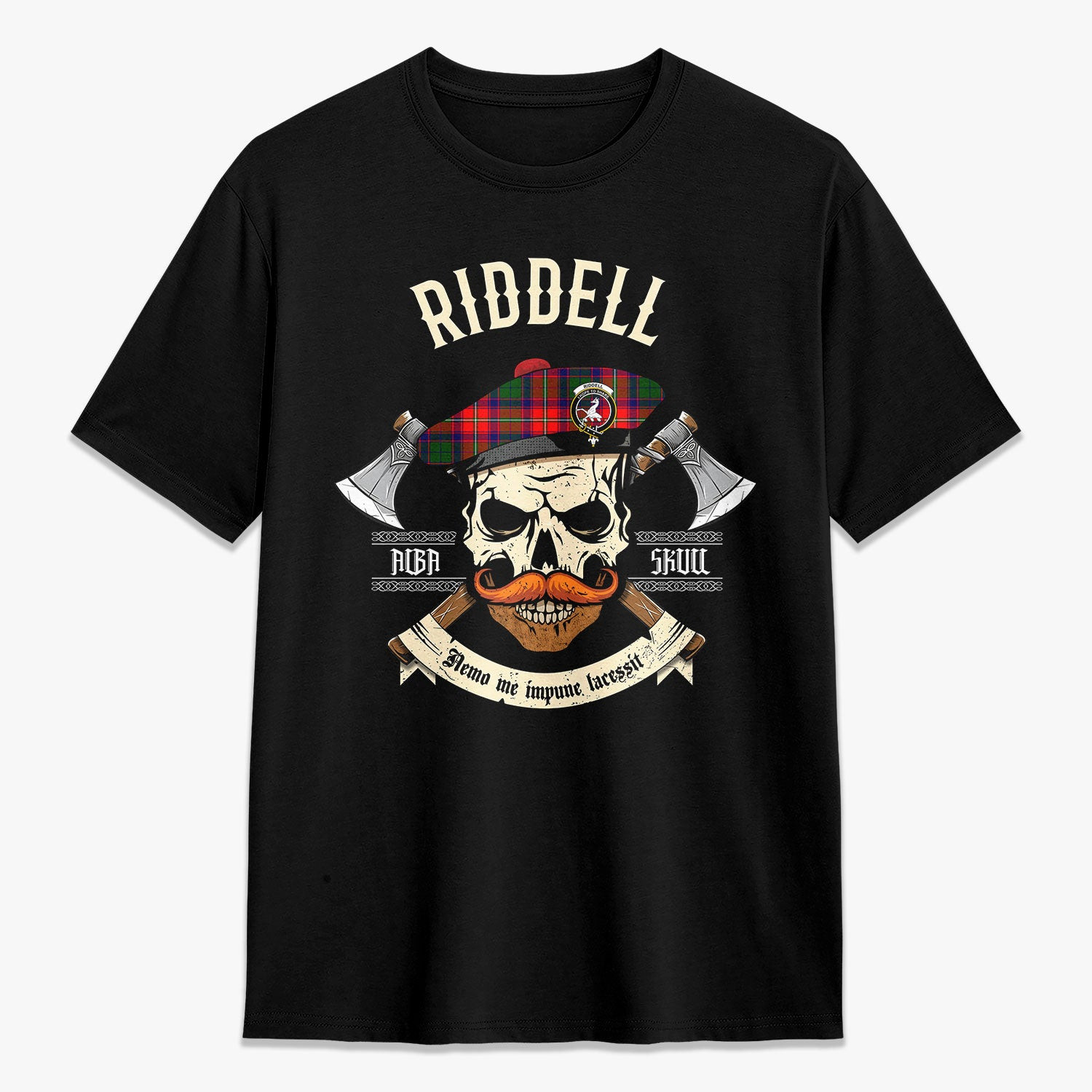 ScotsTee Shop Scottish Riddell Crest Tartan T-shirt Alba Skull Style