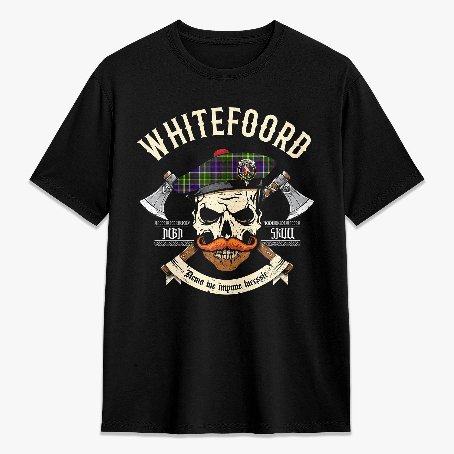 ScotsTee Shop Scottish Whitefoord Crest Tartan T-shirt Alba Skull Style