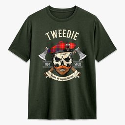 ScotsTee Shop Scottish Tweedie Crest Tartan T-shirt Alba Skull Style