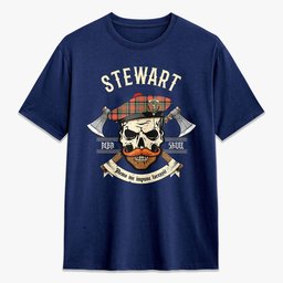 ScotsTee Shop Scottish Stewart Royal Ancient Crest Tartan T-shirt Alba Skull Style