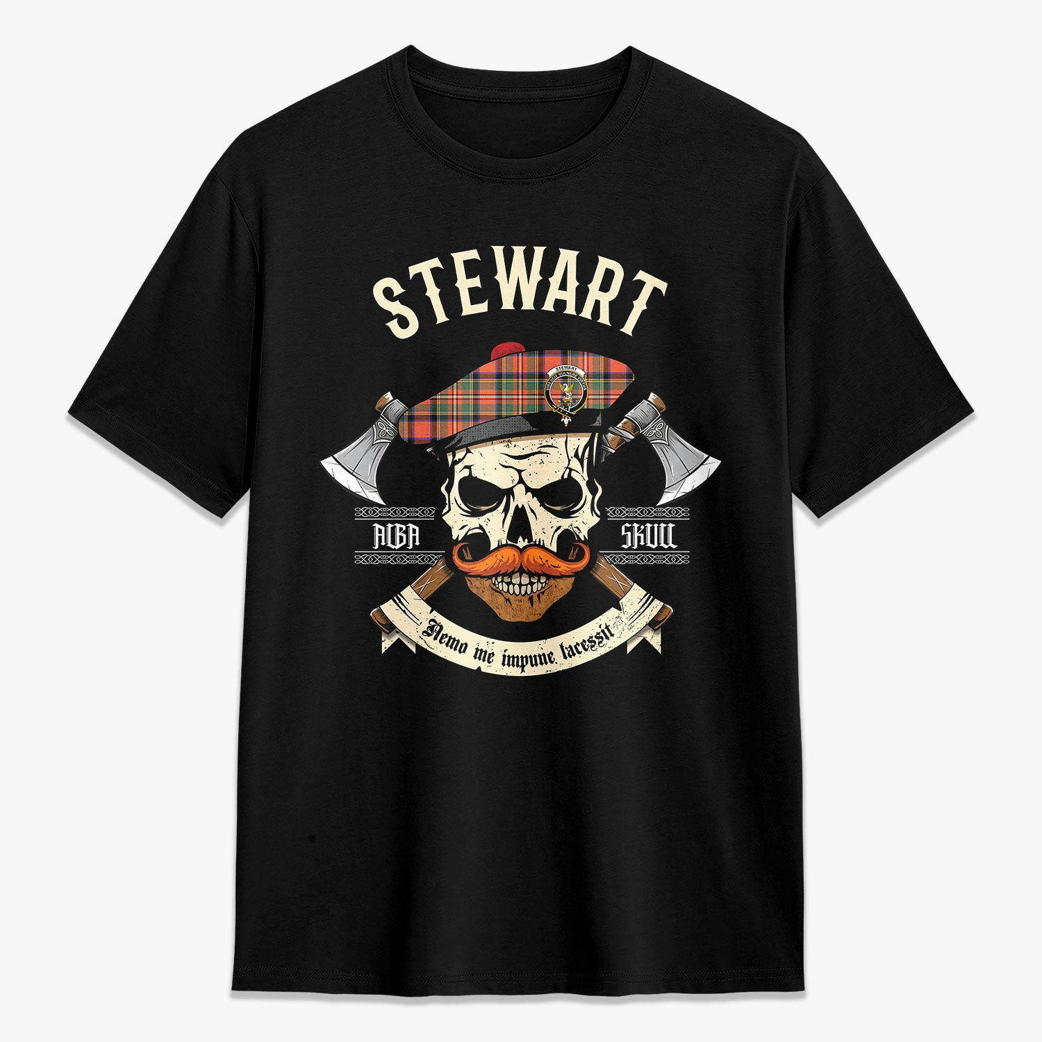 ScotsTee Shop Scottish Stewart Royal Ancient Crest Tartan T-shirt Alba Skull Style
