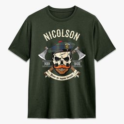 ScotsTee Shop Scottish Nicolson Hunting Ancient Crest Tartan T-shirt Alba Skull Style