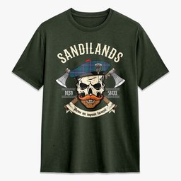 ScotsTee Shop Scottish Sandilands Crest Tartan T-shirt Alba Skull Style
