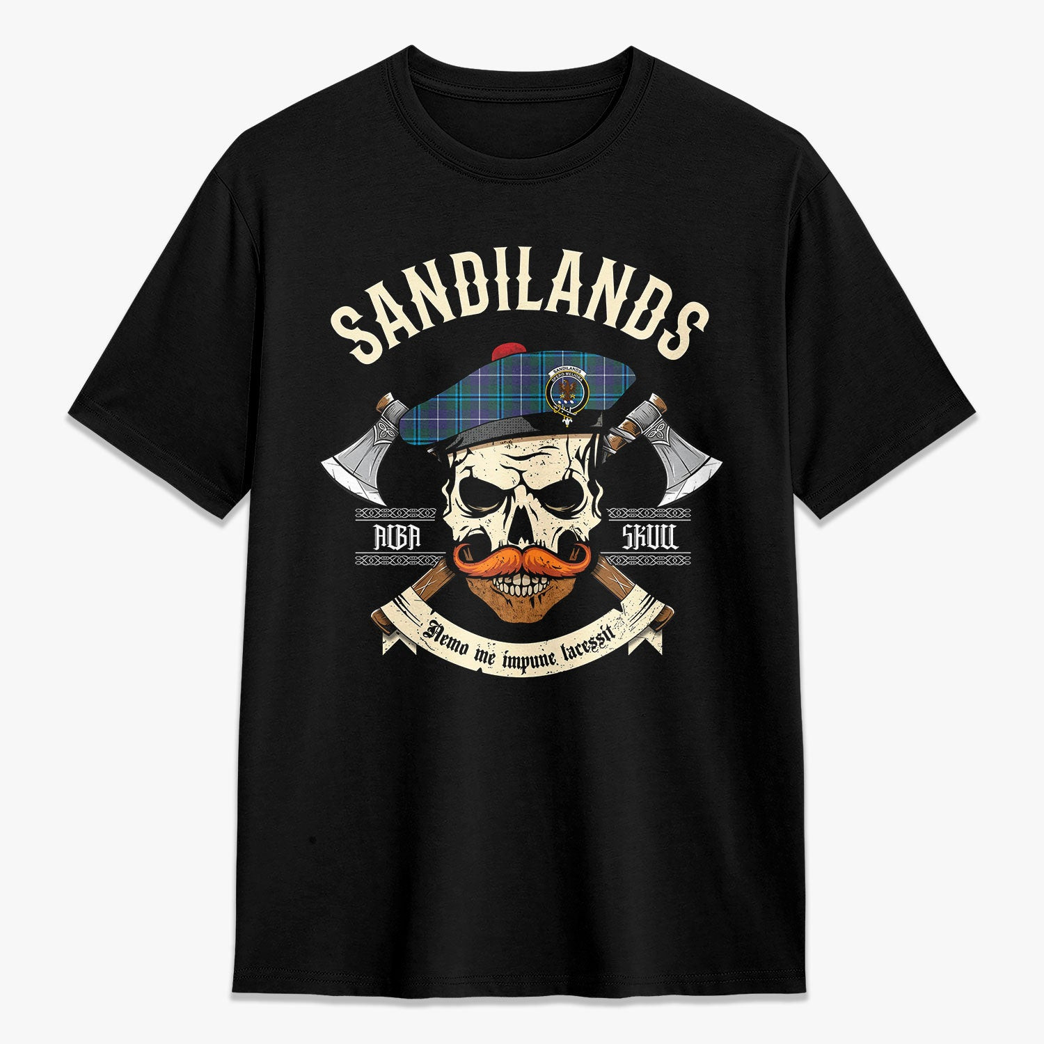 ScotsTee Shop Scottish Sandilands Crest Tartan T-shirt Alba Skull Style