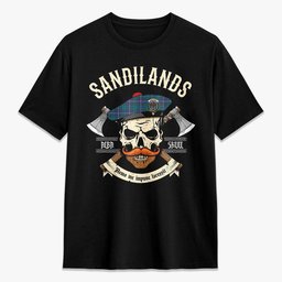 ScotsTee Shop Scottish Sandilands Crest Tartan T-shirt Alba Skull Style
