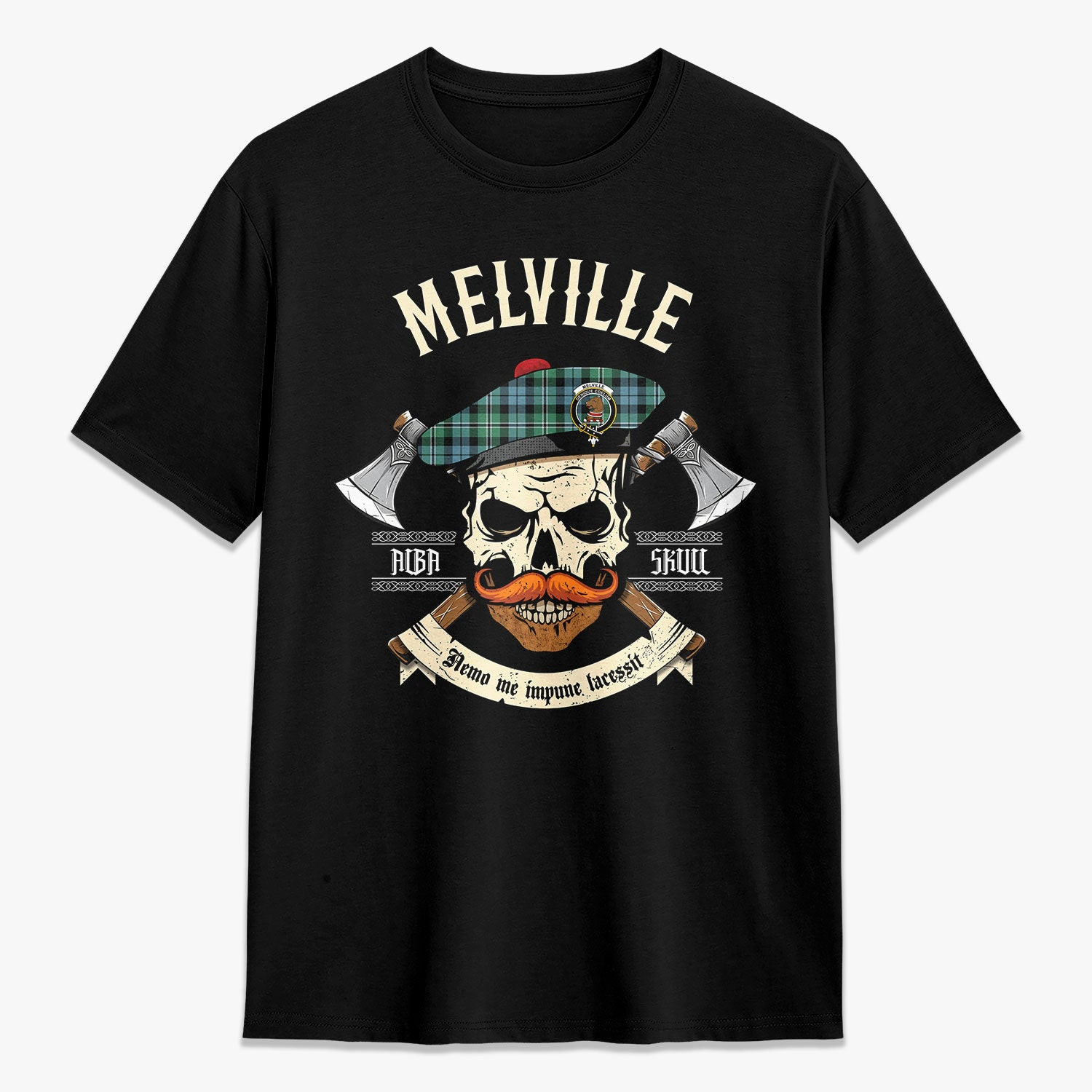 ScotsTee Shop Scottish Melville Crest Tartan T-shirt Alba Skull Style
