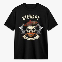 ScotsTee Shop Scottish Stewart Royal Crest Tartan T-shirt Alba Skull Style