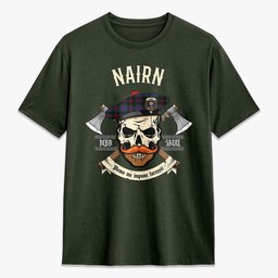 ScotsTee Shop Scottish Nairn Crest Tartan T-shirt Alba Skull Style