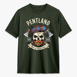 ScotsTee Shop Scottish Pentland Crest Tartan T-shirt Alba Skull Style